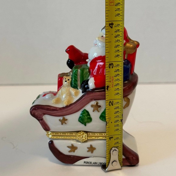 Greenbrier Int Porcelain Santa Claus In Sleigh w/Toys Hinged Trinket Box Holiday - Picture 9 of 10